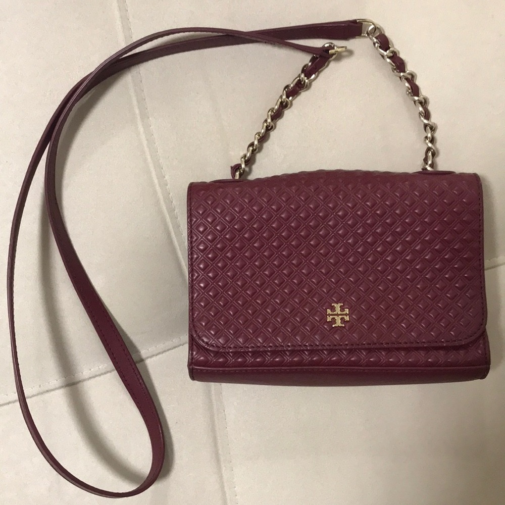 Tory Burch burgundy quilted purse